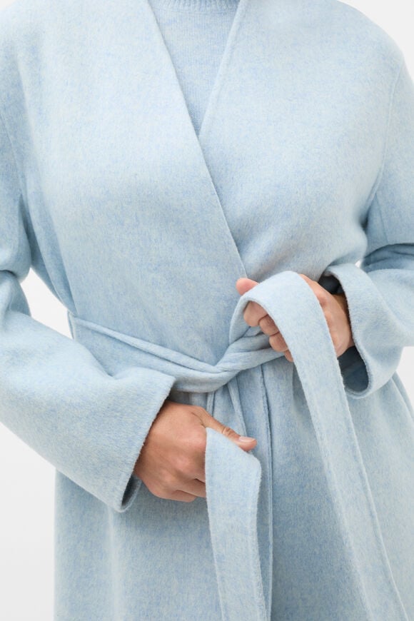 Wool Blend Minimalist Coat  Soft Blue Marle  hi-res
