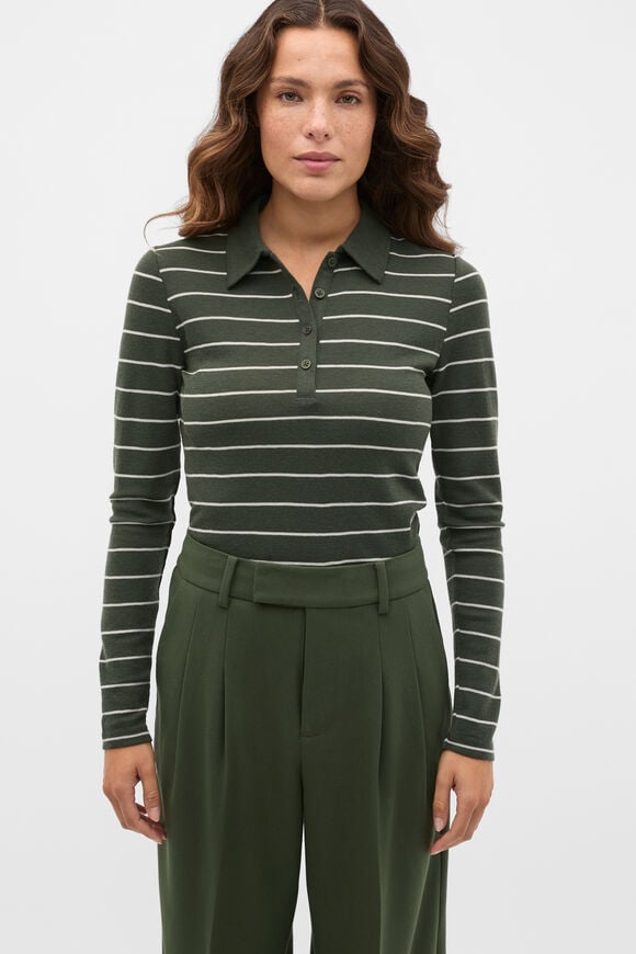 Australian Merino Henley Top  Deep Forest Stripe  hi-res