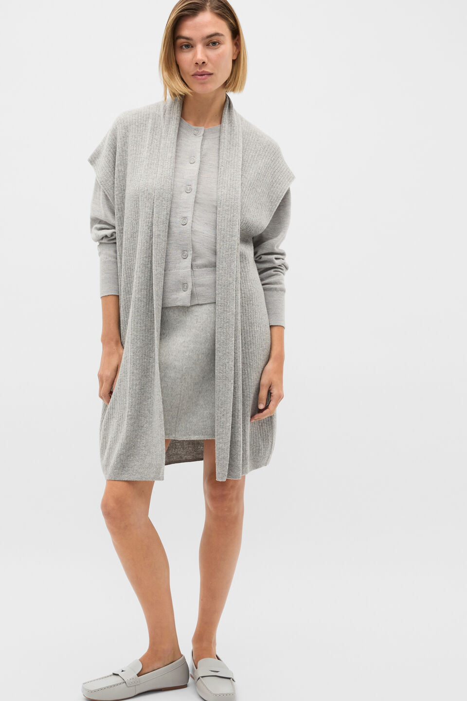 Rib Knit Poncho  Pale Slate Marle