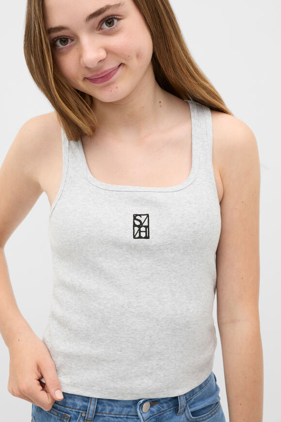 Square Neck Logo Tank  Cloud Grey Marle  hi-res