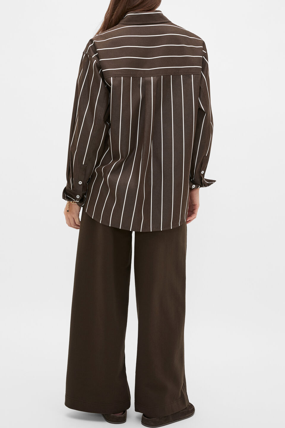 Stripe Cotton Oversized Shirt  Coffee Bean Stripe