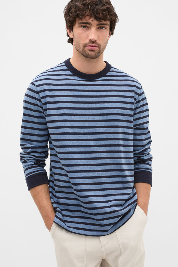 Long Sleeve Crew Neck Tee  Blue Midnight Stripe  hi-res
