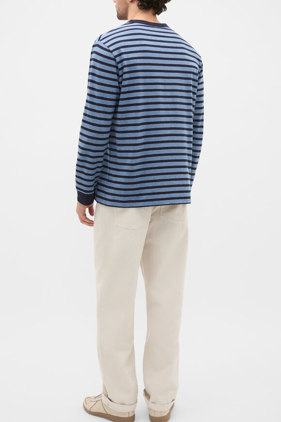 Long Sleeve Crew Neck Tee  Blue Midnight Stripe  hi-res
