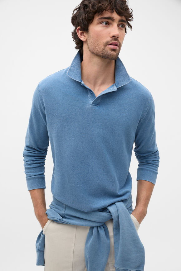 Indigo Long Sleeve Pique Polo  Indigo  hi-res