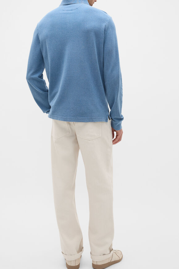 Indigo Long Sleeve Pique Polo  Indigo  hi-res