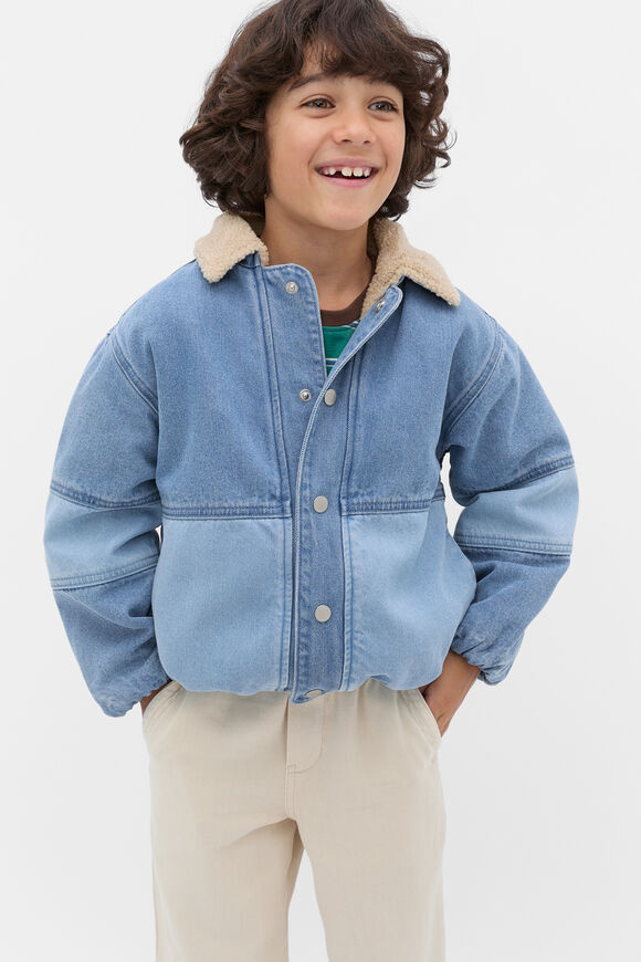 Two Tone Denim Bomber  Mid Blue  hi-res