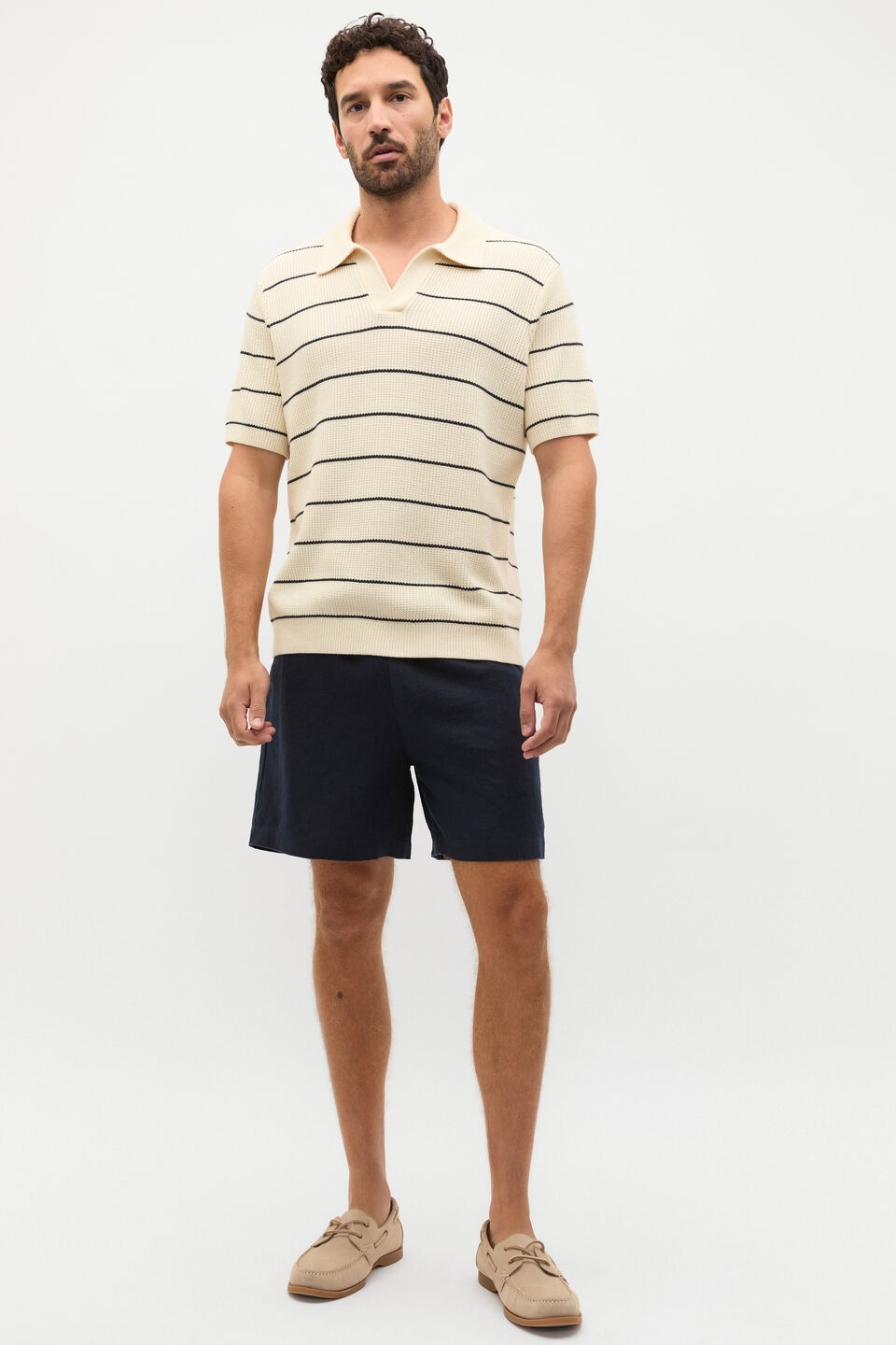 Linen Pullon Short  Midnight Blue