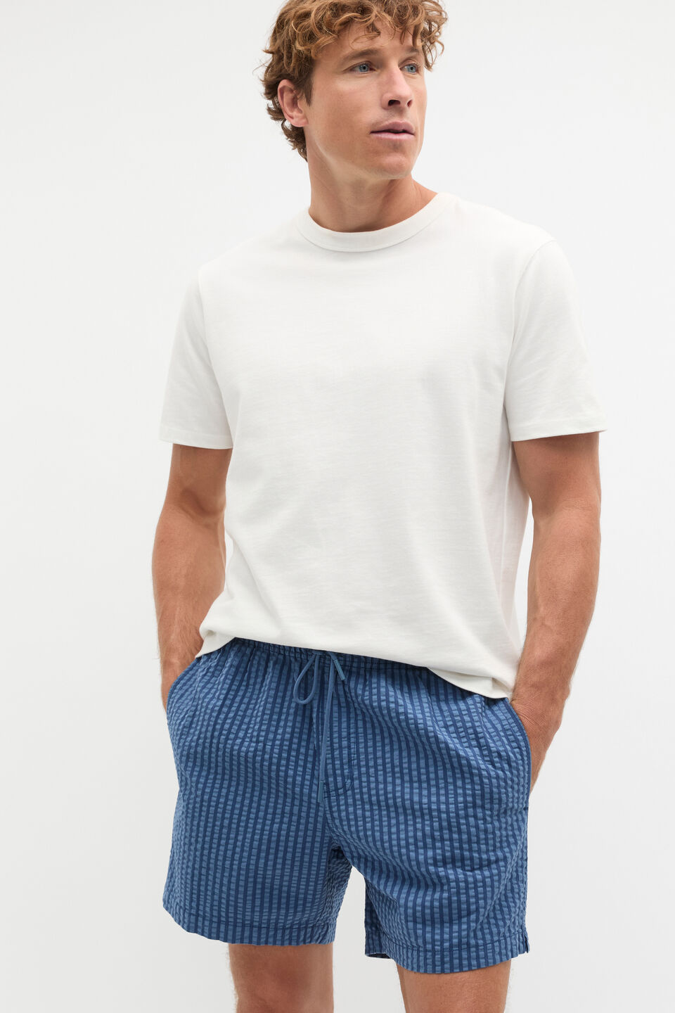 Seersucker Stripe Short  Storm Blue