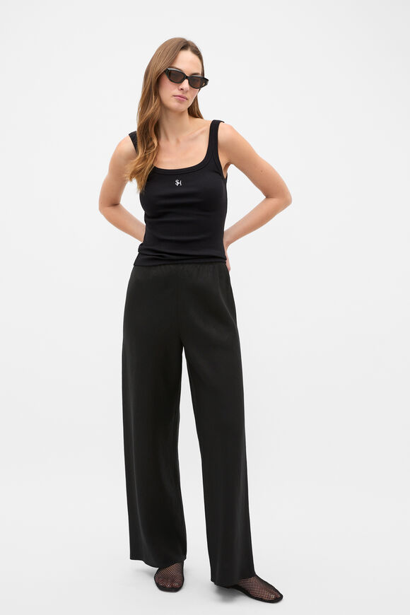 Core Linen Easy Wide Leg Pant  Black  hi-res