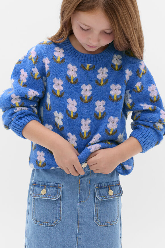 Floral Knit Sweater  Cobalt  hi-res