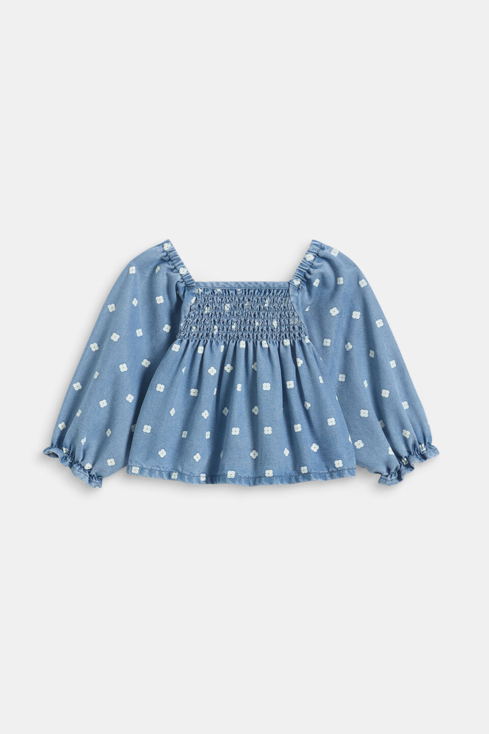 Floral Denim Top  Mid Blue