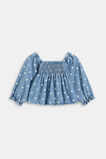 Floral Denim Top  Mid Blue  hi-res