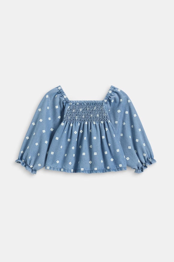 Floral Denim Top  Mid Blue  hi-res