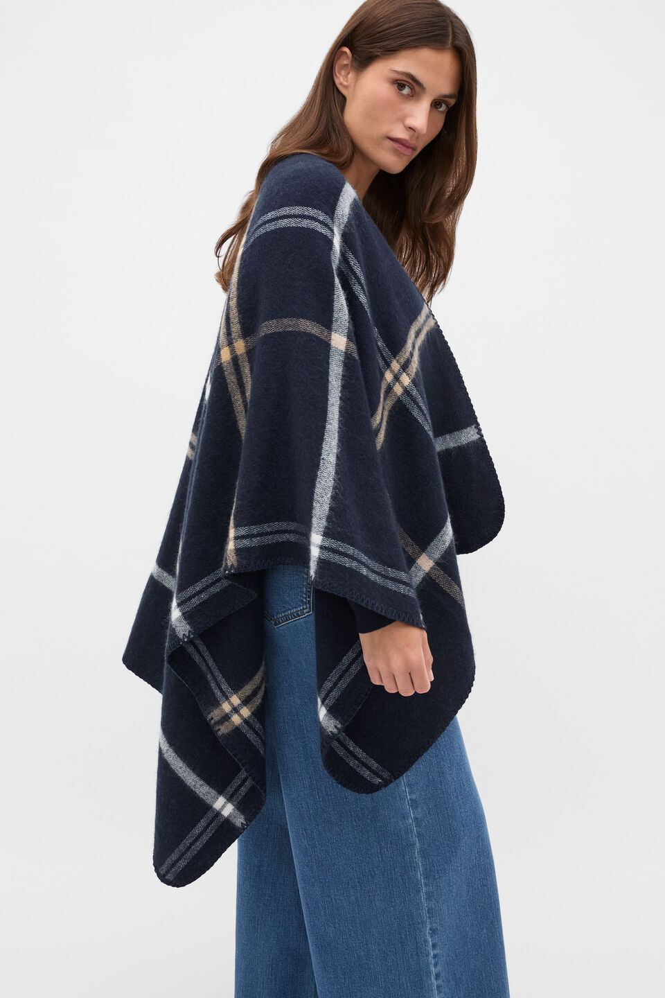Check Poncho  Twilight Blue