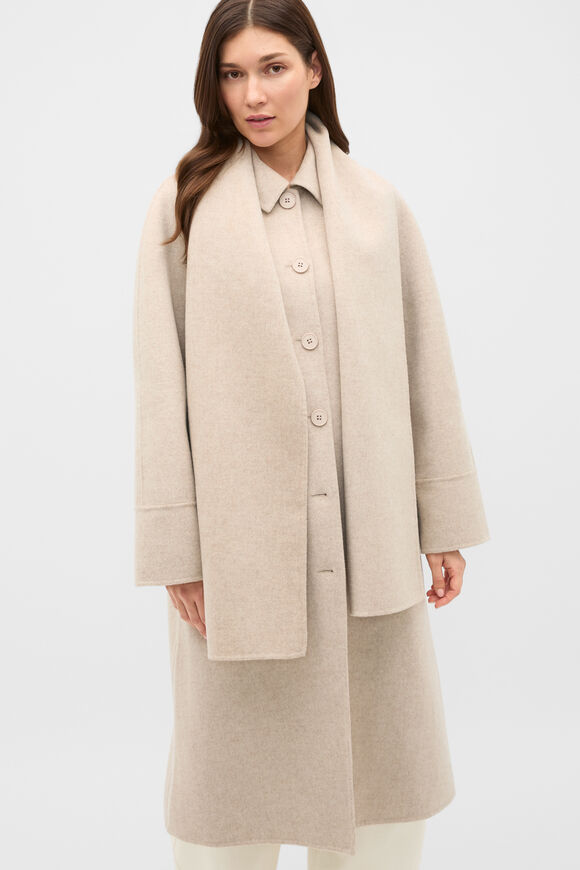 Wool Blend Scarf Coat  Cashew Cream Marle  hi-res