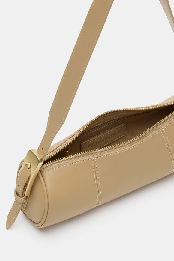 Leather Rounded Shoulder Bag  Cashew  hi-res