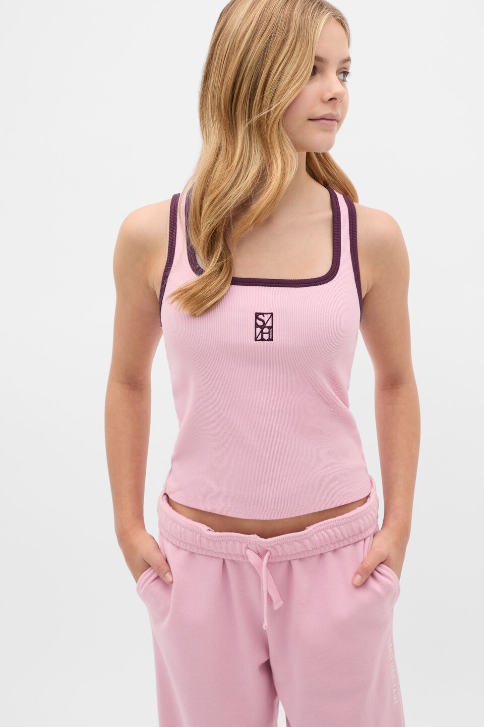 Square Neck Logo Tank  Rose Pink
