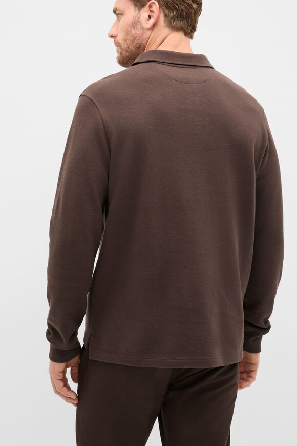 Long Sleeve Pique Polo  Dark Chocolate  hi-res