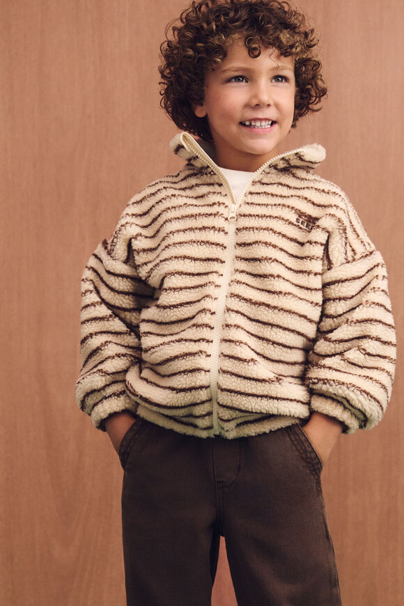 Stripe Teddy Jacket  Cacao  hi-res