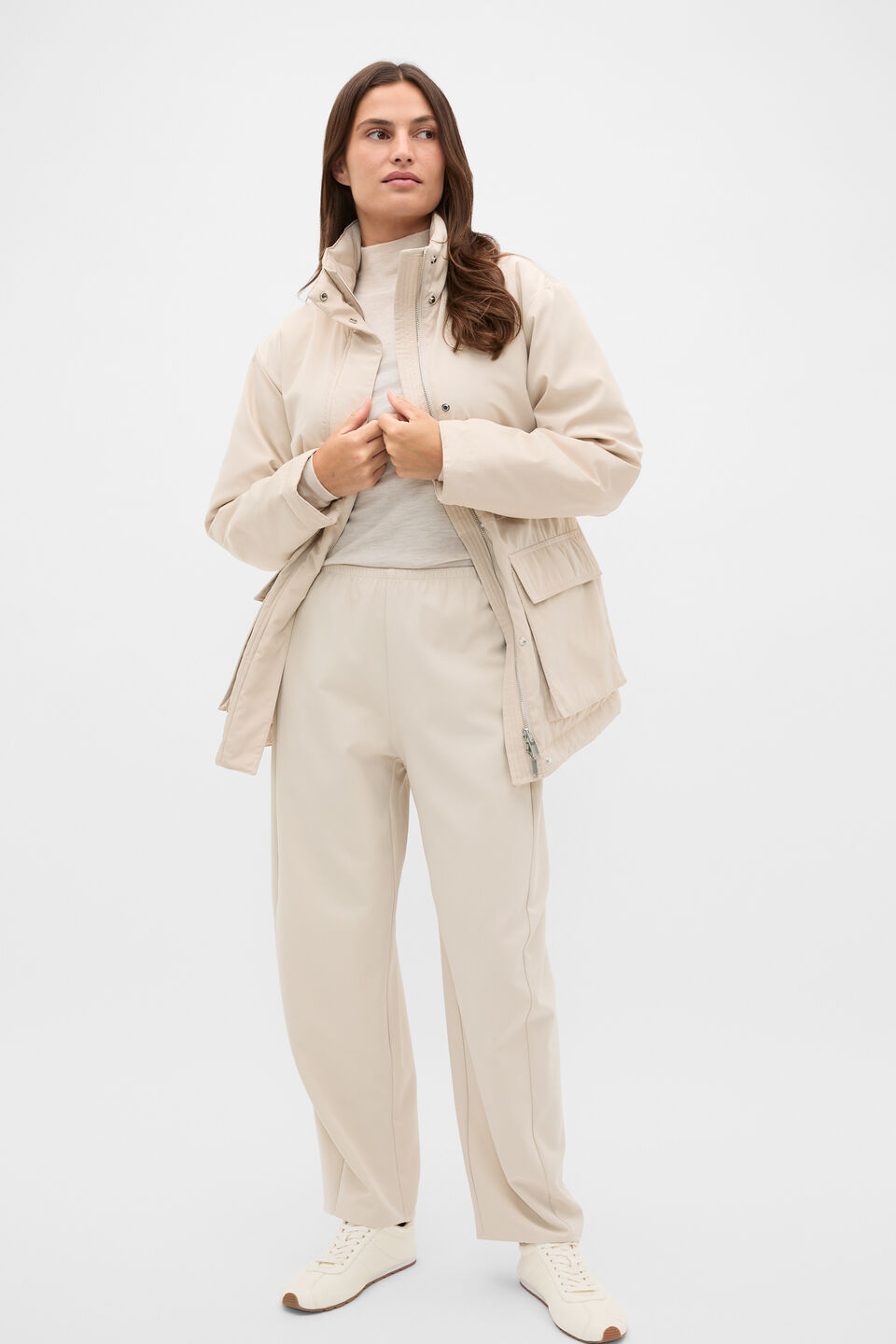 Australian Merino Mock Neck Top  Mist Marle