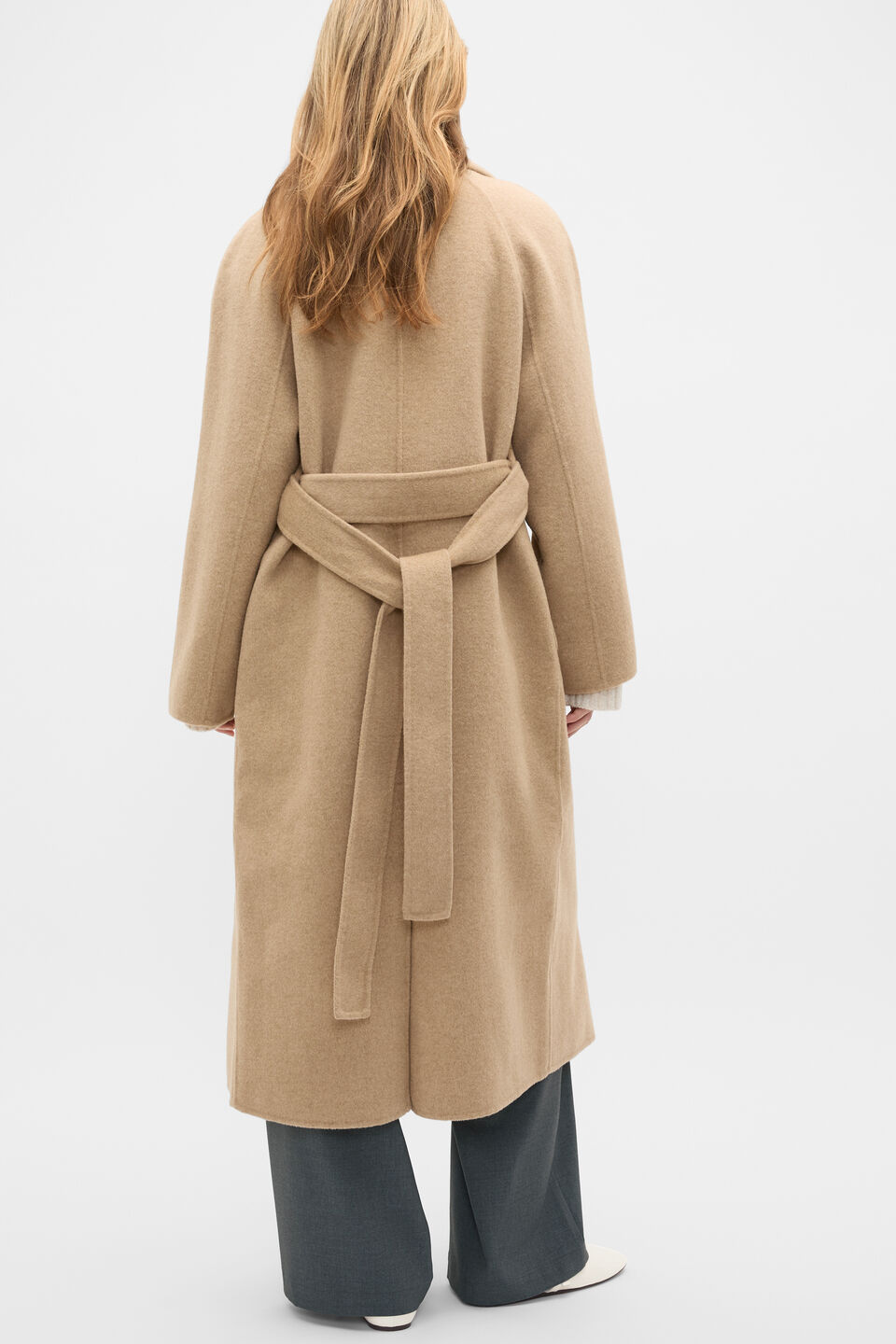 Wool Blend Waterfall Coat  Sandstone Marle