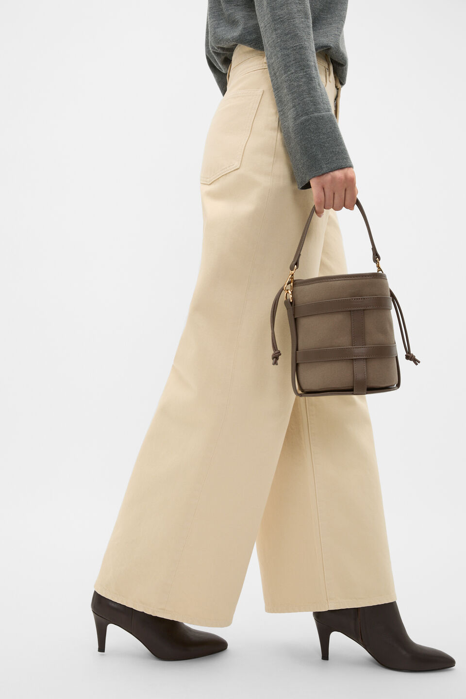 Leather Detail Bucket Bag  Cocoa