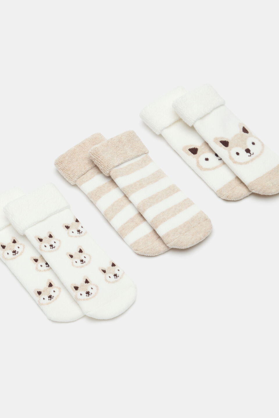 Baby Terry Fox Sock 3 Pack  Oat Marle