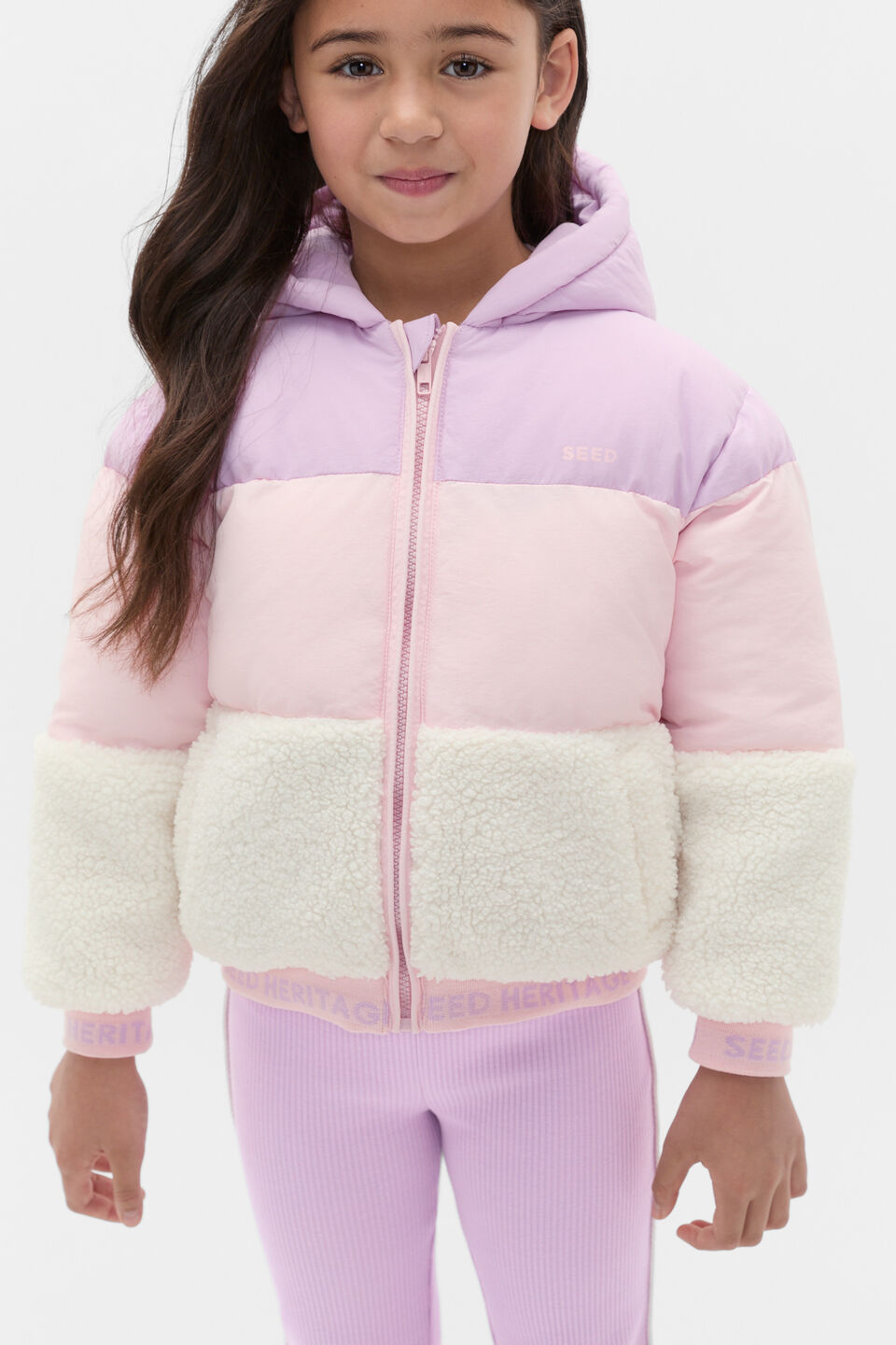 Colour Block Puffer Jacket  Orchid