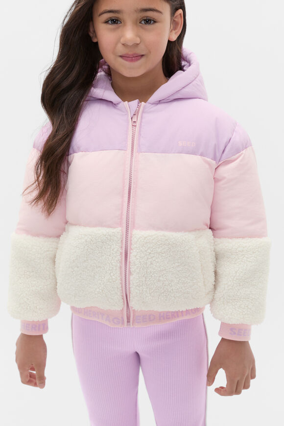 Colour Block Puffer Jacket  Orchid  hi-res
