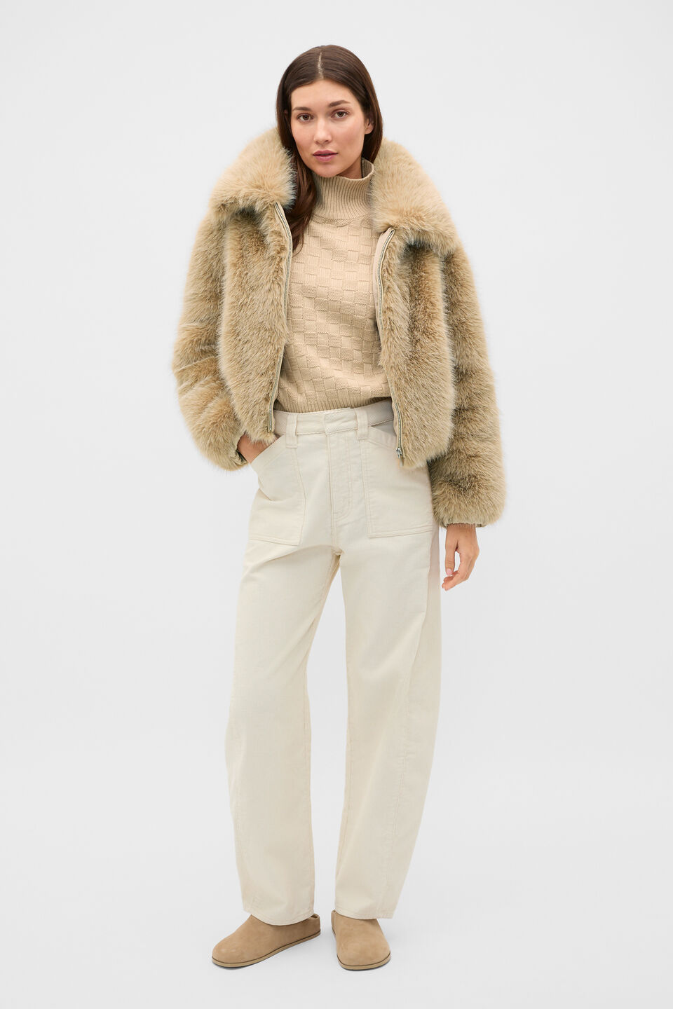 Crosshatch Slouch Knit  Cashew Cream