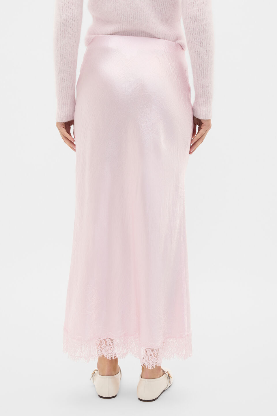 Crinkled Satin Lace Detail Skirt  Primrose