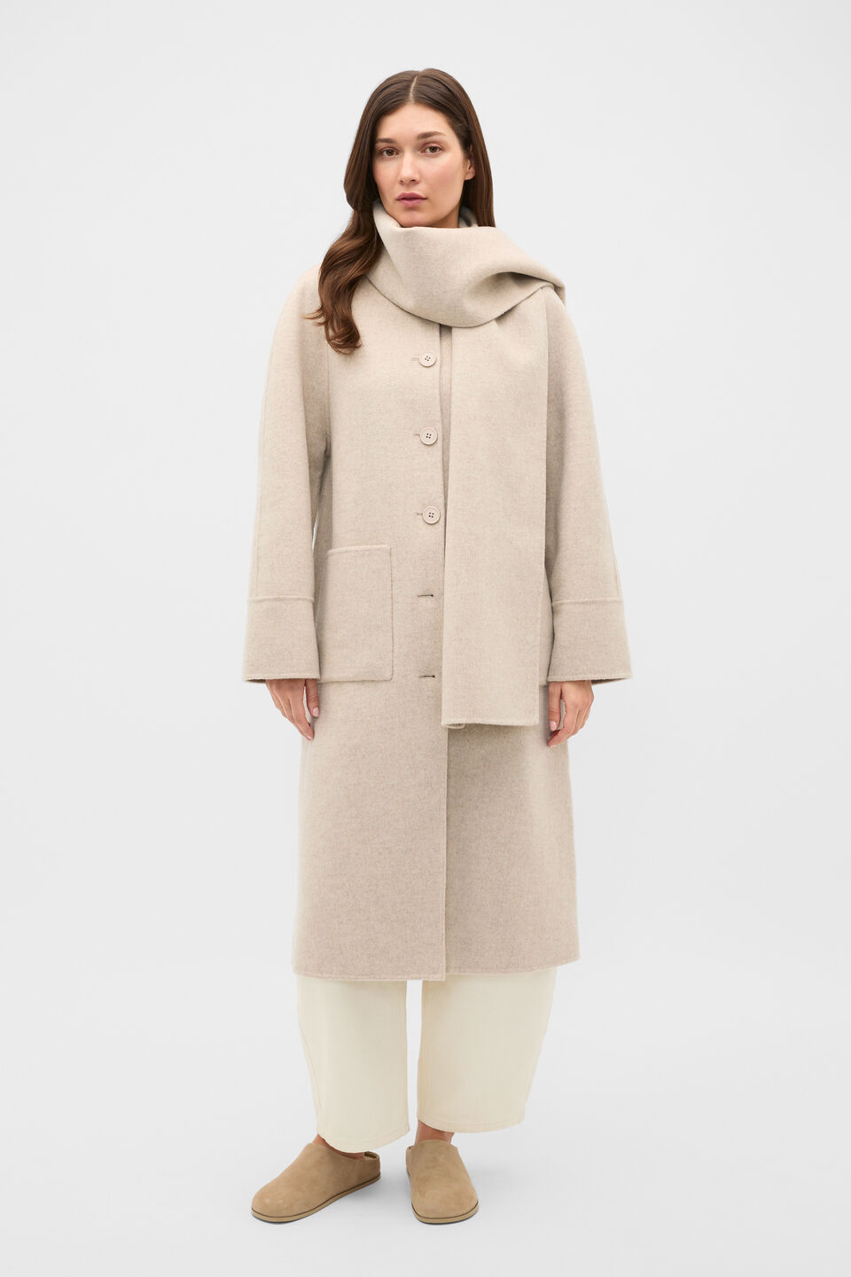 Wool Blend Scarf Coat  Cashew Cream Marle