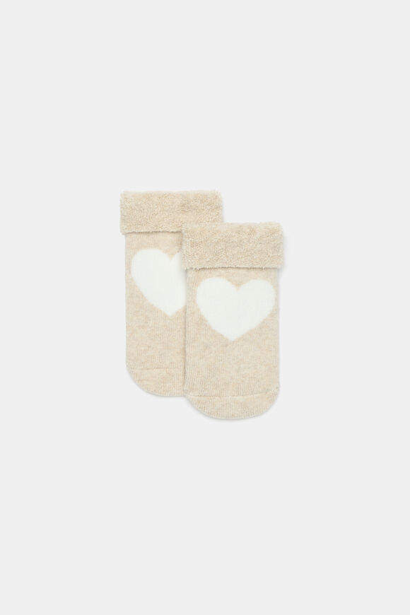 Newborn Terry Heart Sock  Oat Marle  hi-res