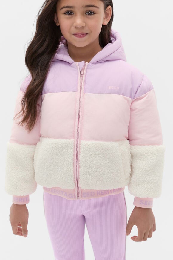 Colour Block Puffer Jacket  Orchid  hi-res