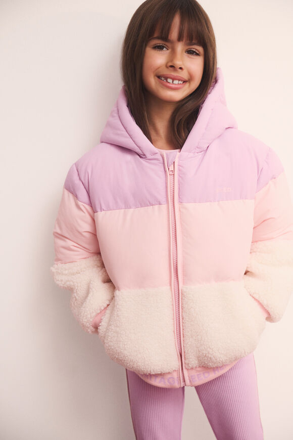 Colour Block Puffer Jacket  Orchid  hi-res