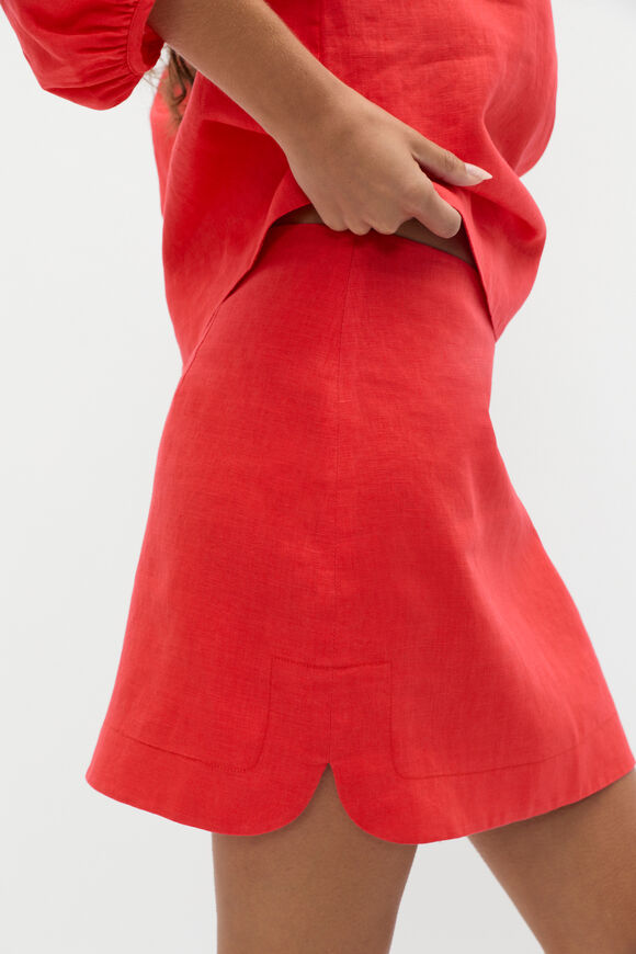 Core Linen Curve Hem Mini Skirt  Electric Crimson  hi-res