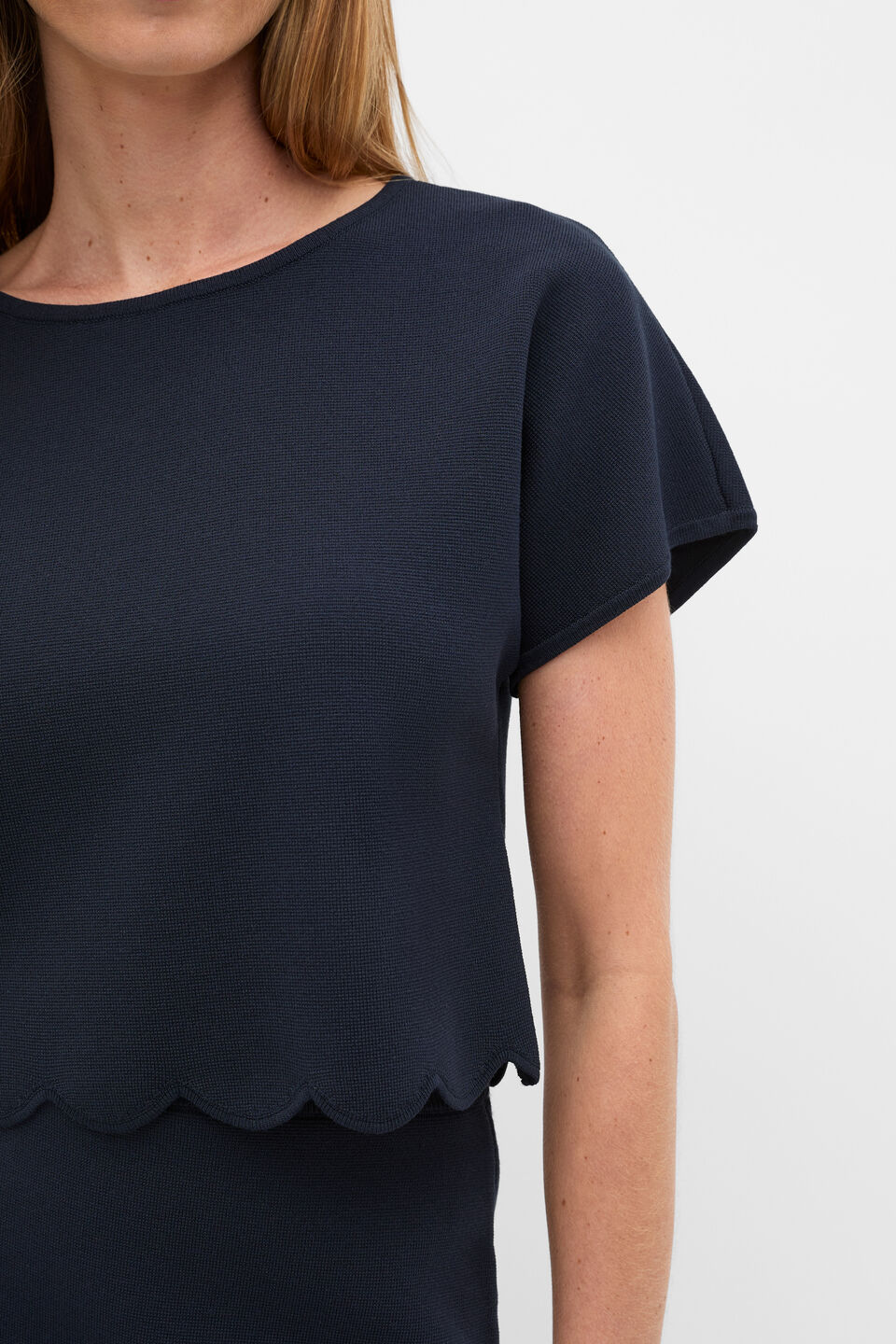 Scallop Crepe Knit Top  Twilight Blue