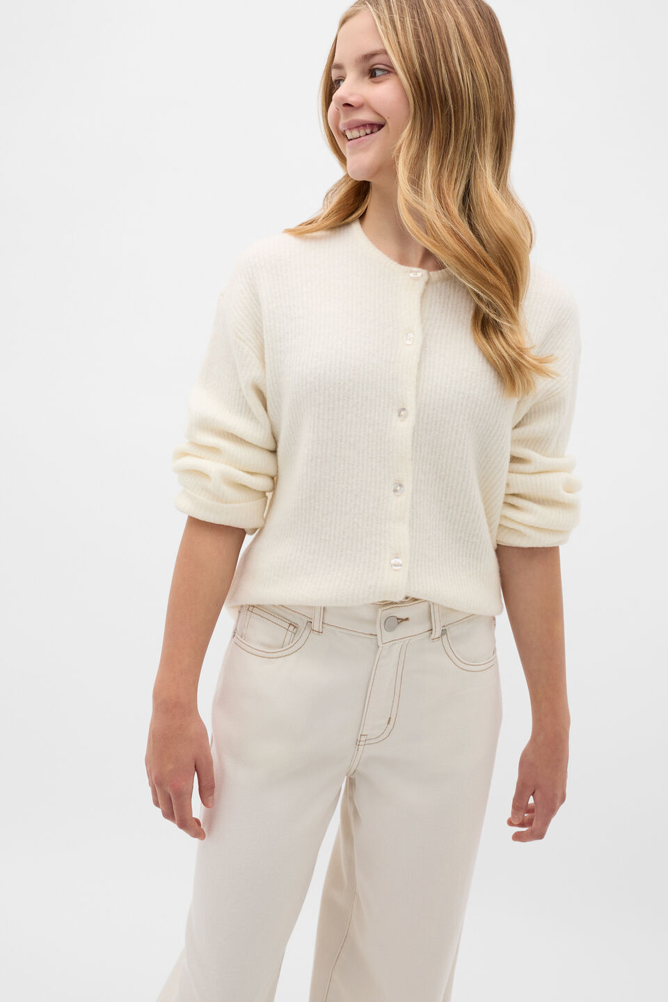 Fluffy Knit Cardigan  Classic Cream