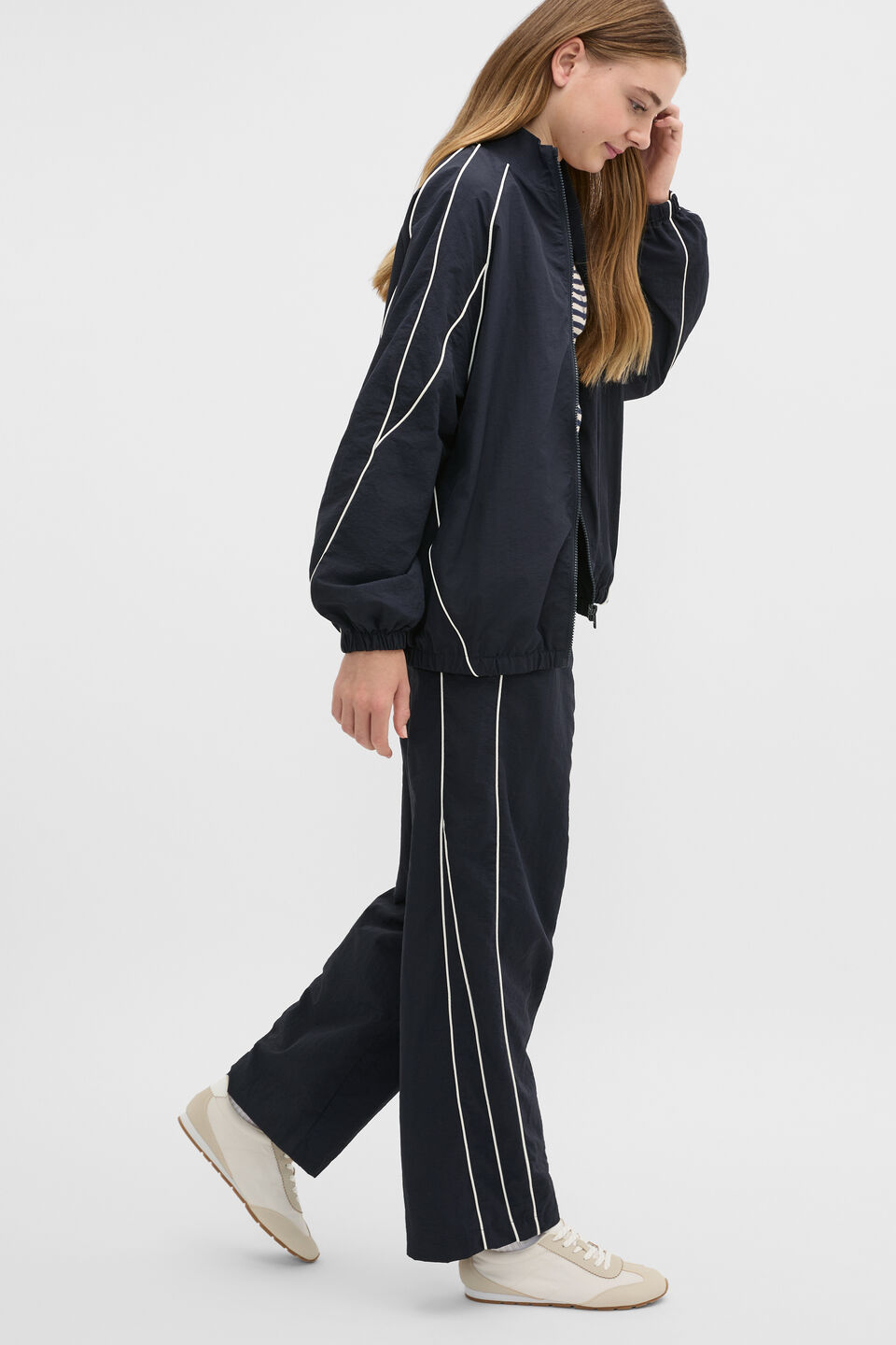 Piped Parachute Pant  New Navy