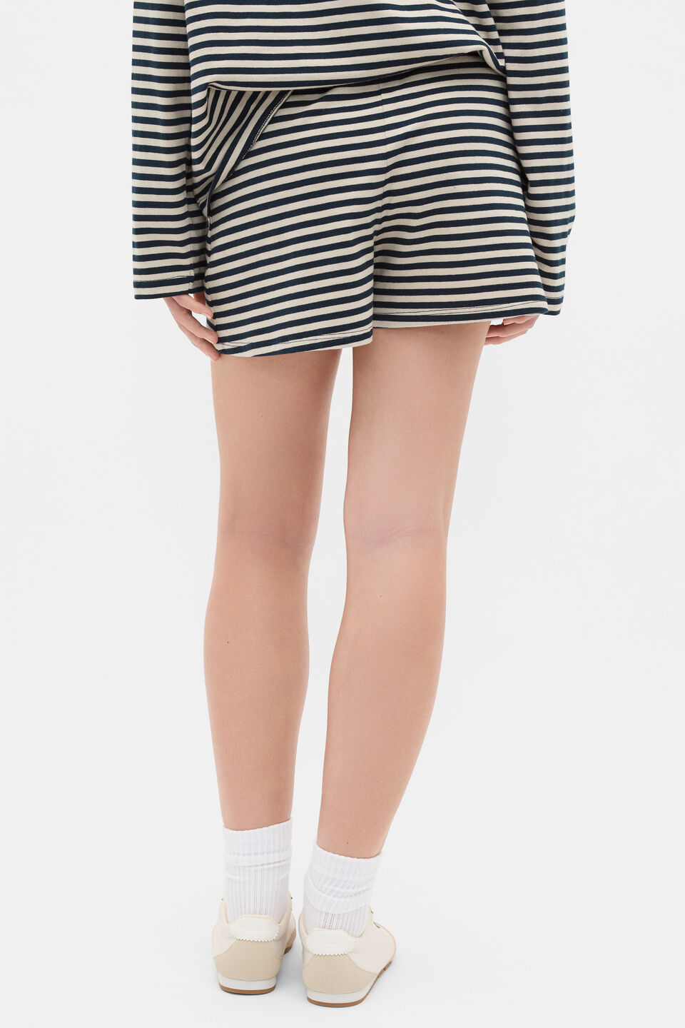 Stripe Pull On Short  New Navy