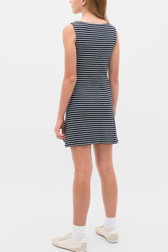 Boat Neck Rib Dress  Navy Stripe  hi-res