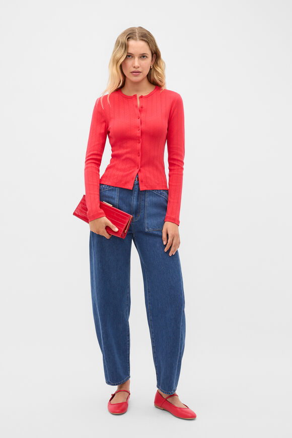 Pointelle Button Cardigan  Chilli Red  hi-res