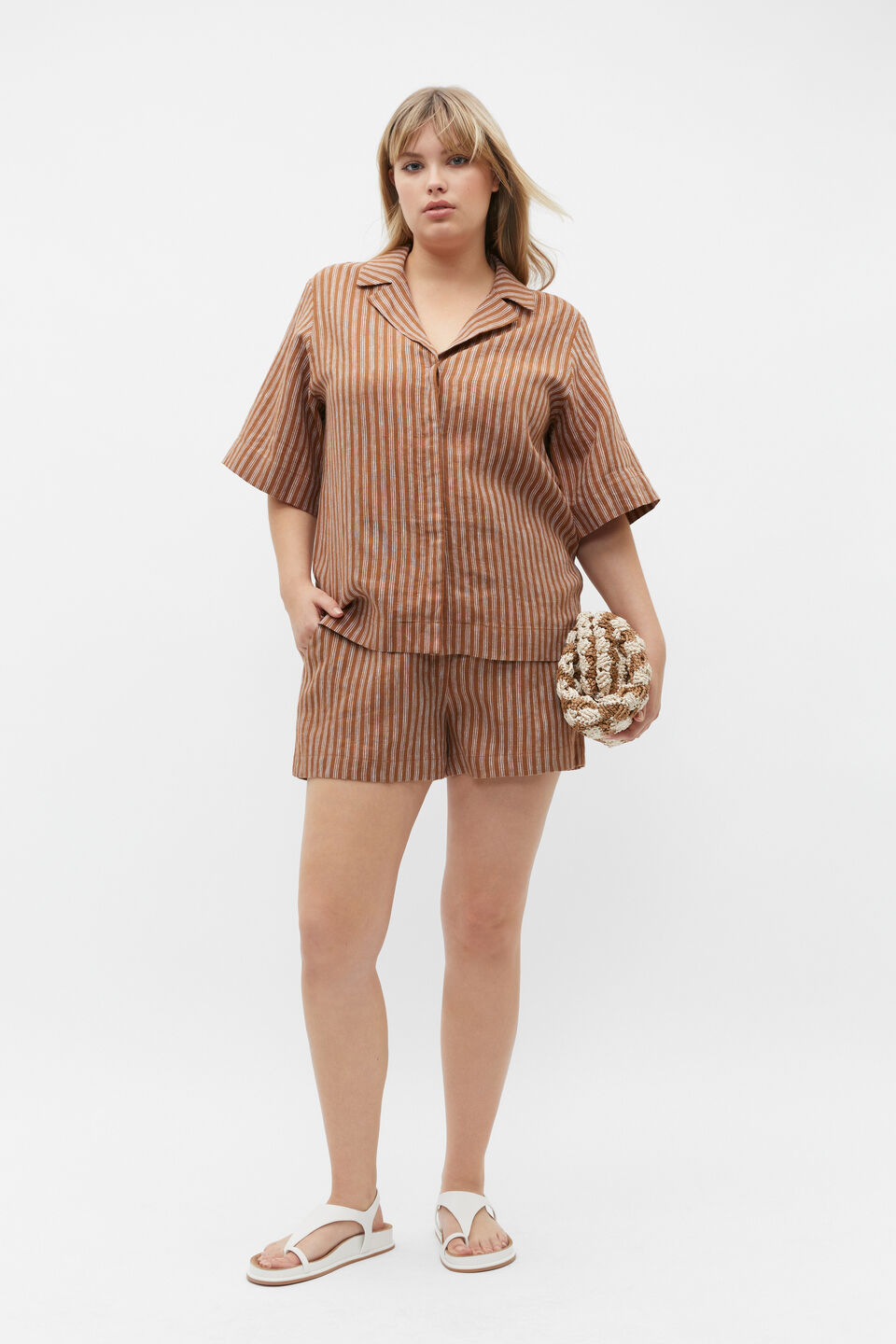 Oversize Short Sleeve Shirt  Cinnamon Spice Stripe