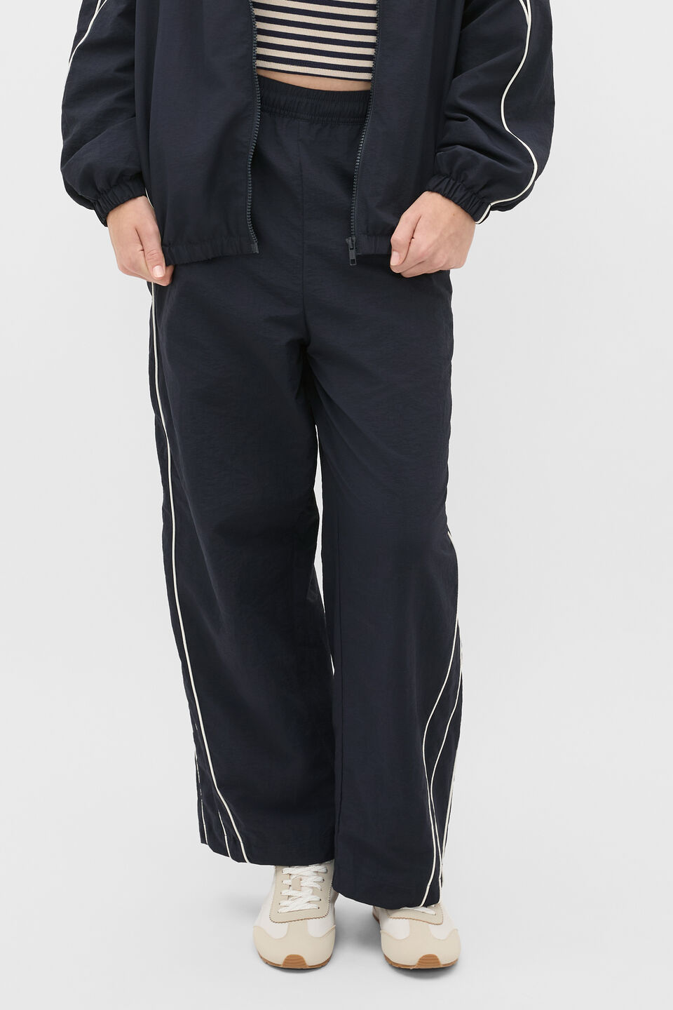 Piped Parachute Pant  New Navy