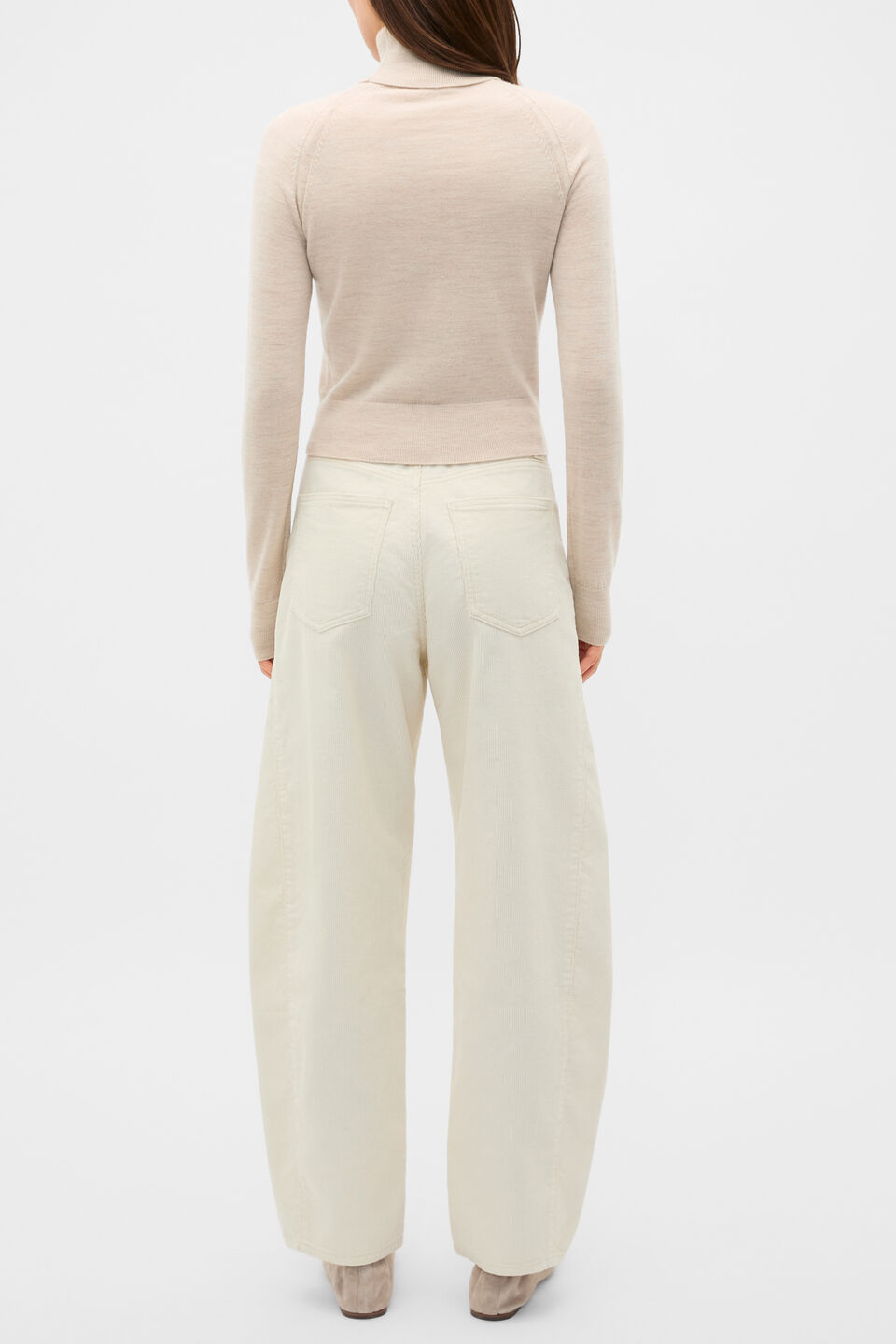 Merino Roll Neck Raglan Knit  Cashew Cream Marle