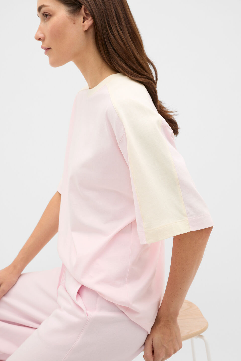 Contrast Sleeve Panel Boxy Tee  Primrose