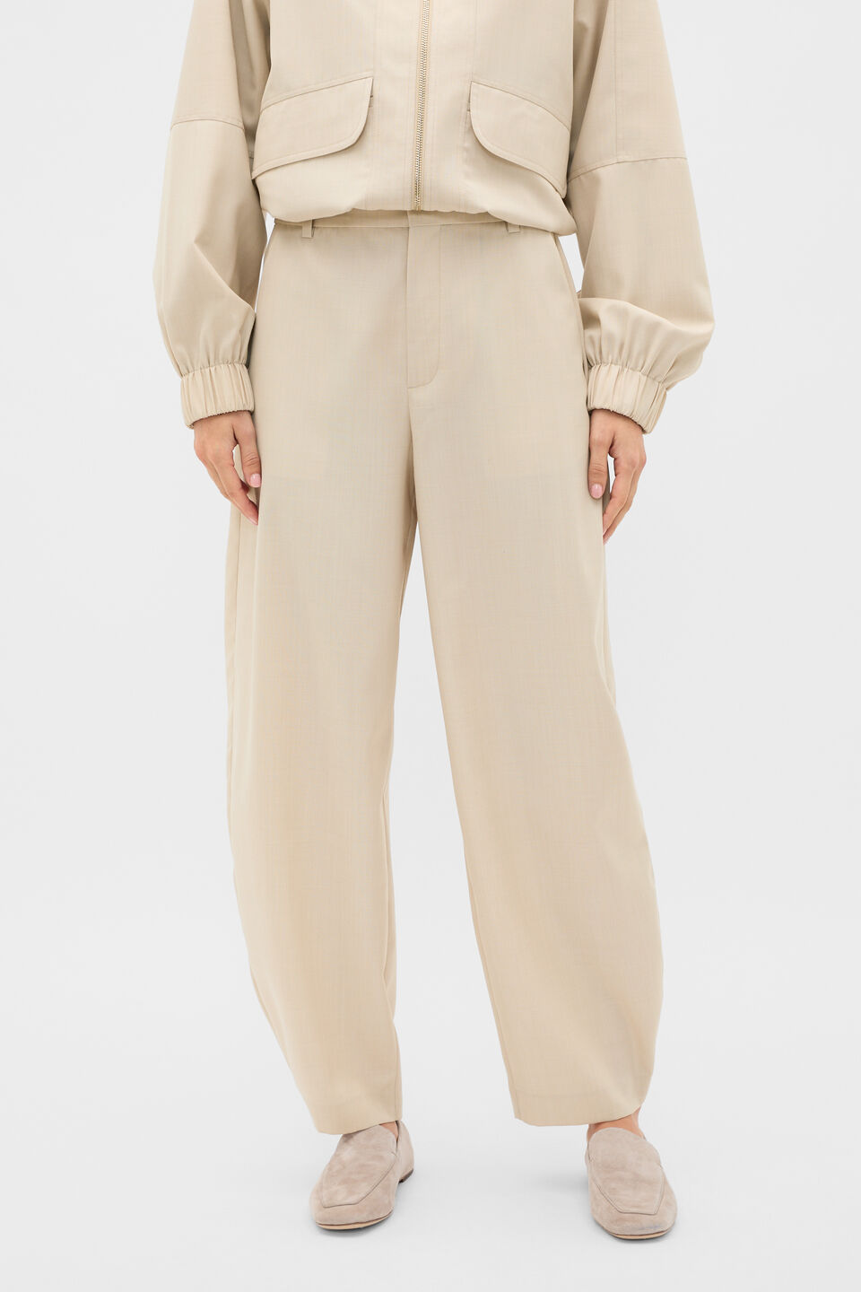 Barrel Leg Tailored Trouser  Cashew Cream Crossdye