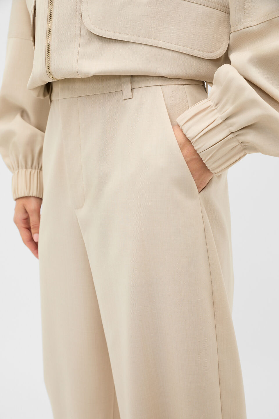 Barrel Leg Tailored Trouser  Cashew Cream Crossdye