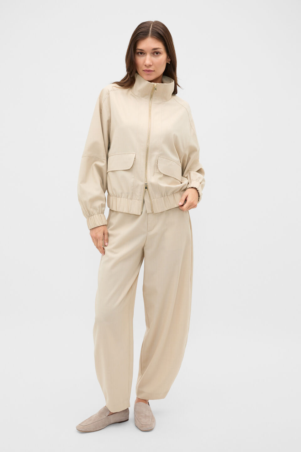 Barrel Leg Tailored Trouser  Cashew Cream Crossdye