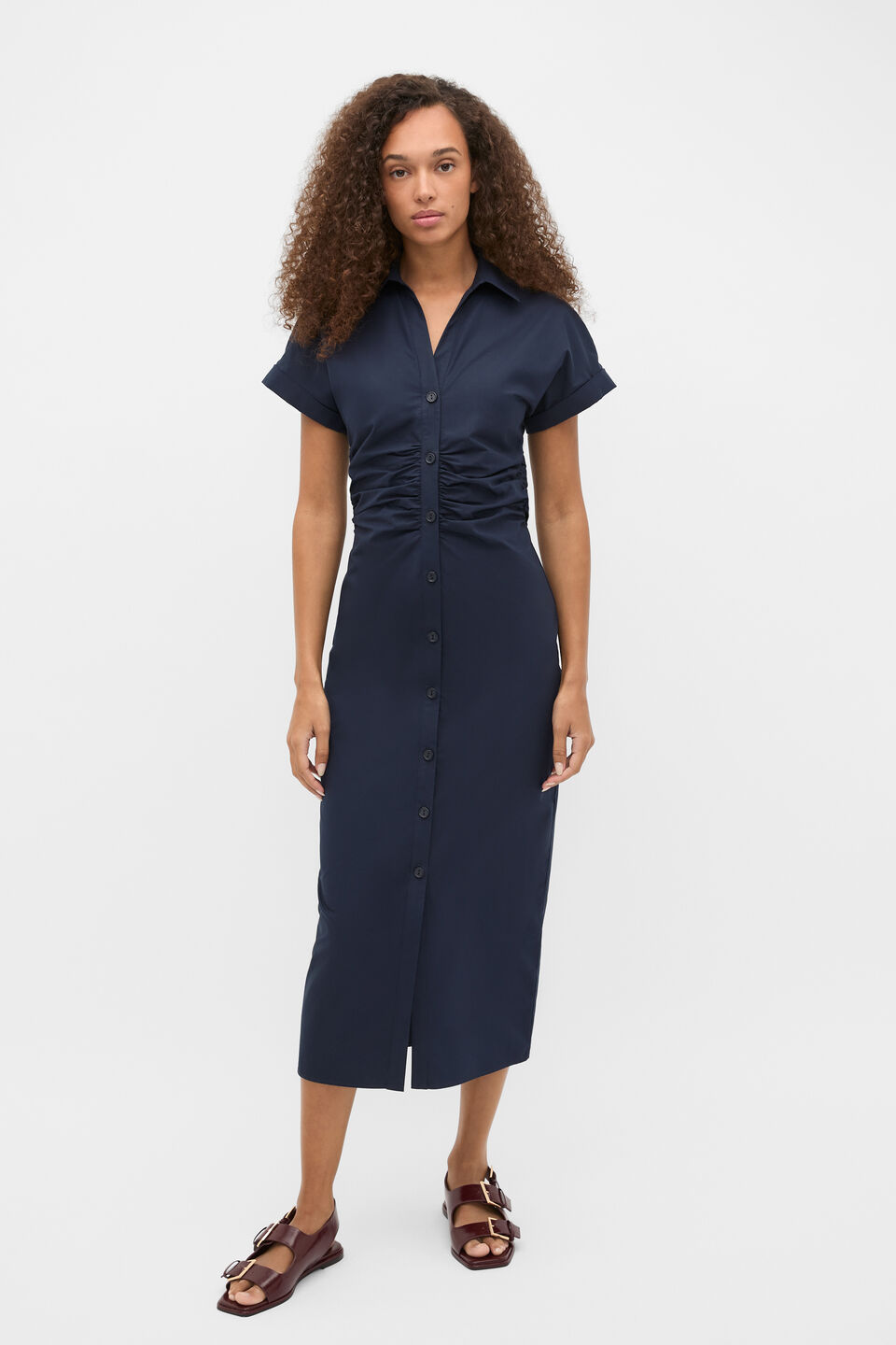 Poplin Ruched Shirt Dress  Twilight Blue